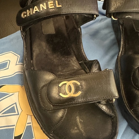 Chanel Black Sandals with Gold Accents dad sandals leather sandals - Picture 3 of 16